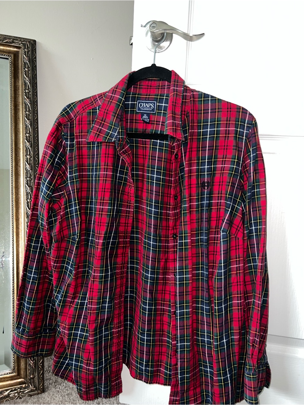 Chaps Classics Vintage Red Plaid Button-Down Shirt with Green and Black Accents
